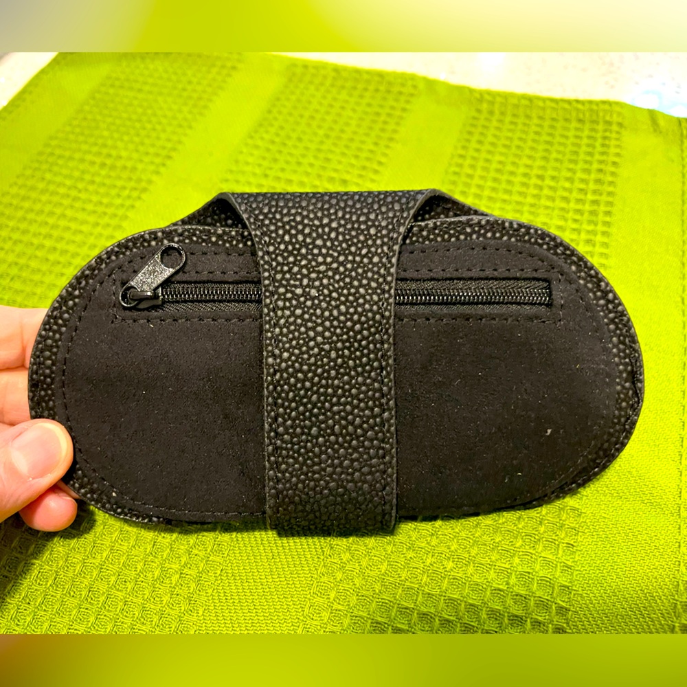 Eyeglass Case w/ Change Purse and Strap for Belt - Black Leather & Fabric